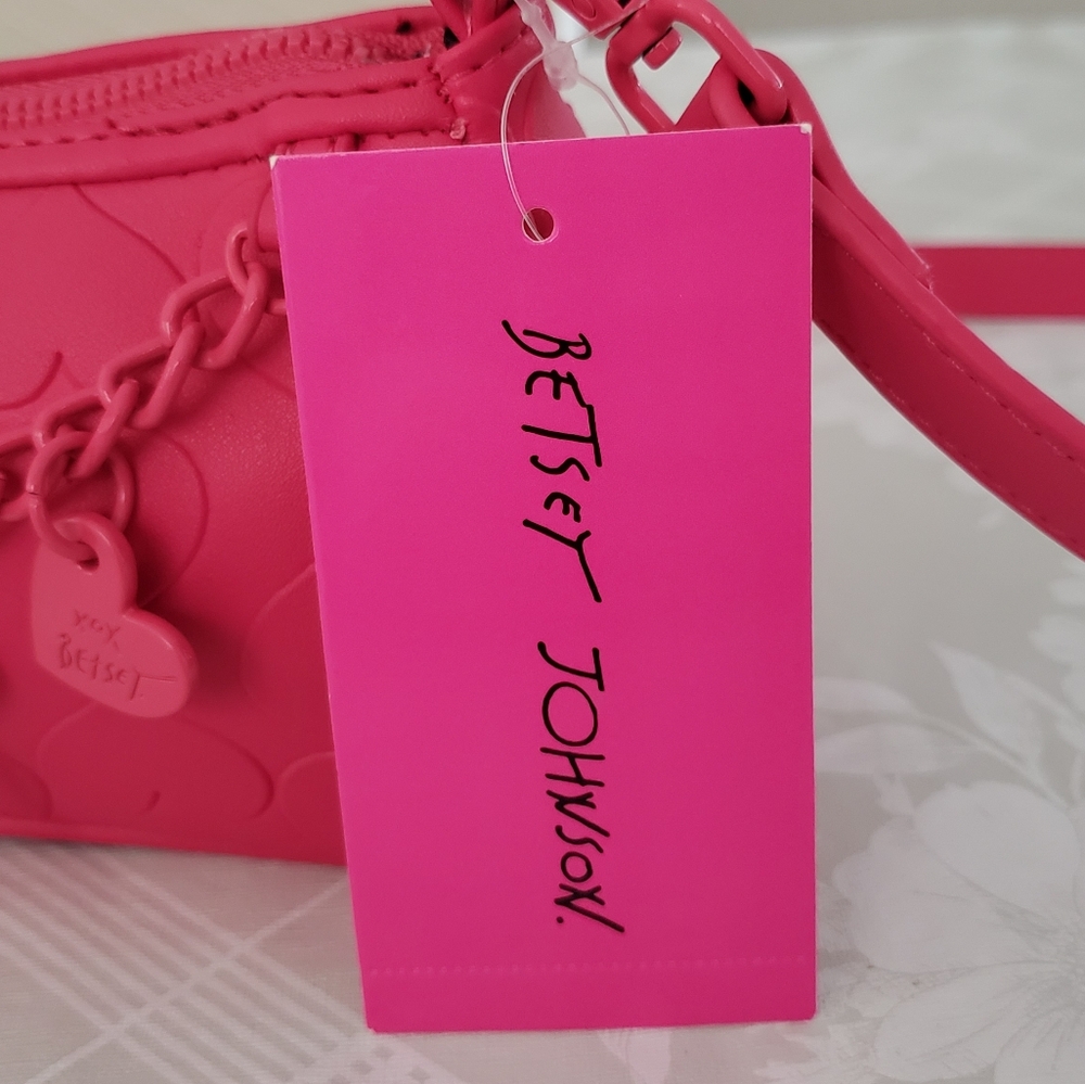Betsey‎ Johnson Pink Fushia XOASHTAN Bow Charm Shoulder Crossbody Bag Heart NWT - Picture 13 of 16